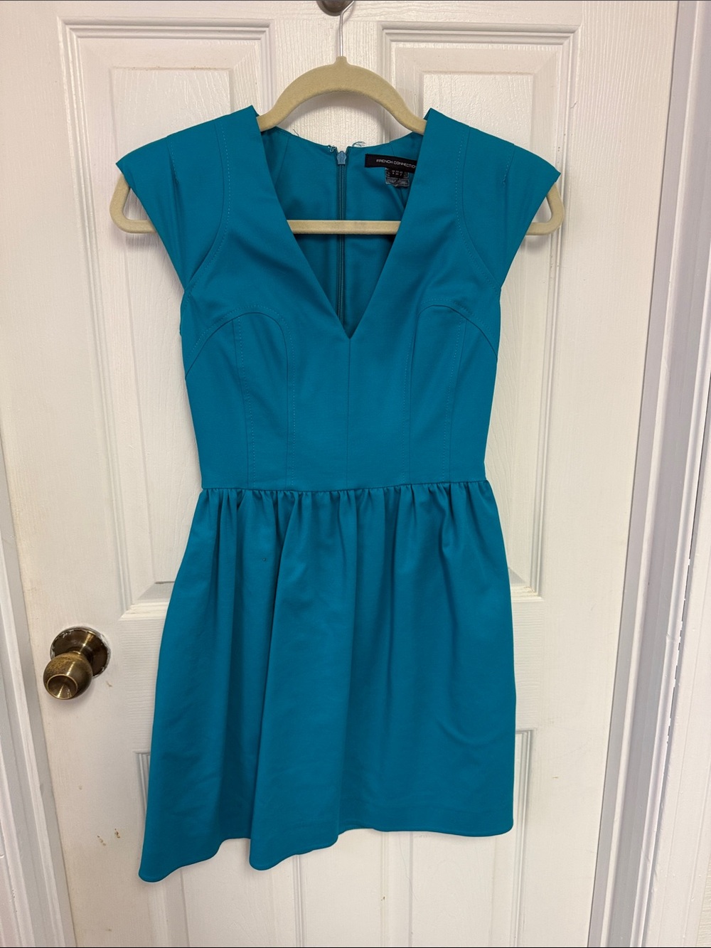 French Connection Teal Cap-Sleeve V-Neck Mini Dress